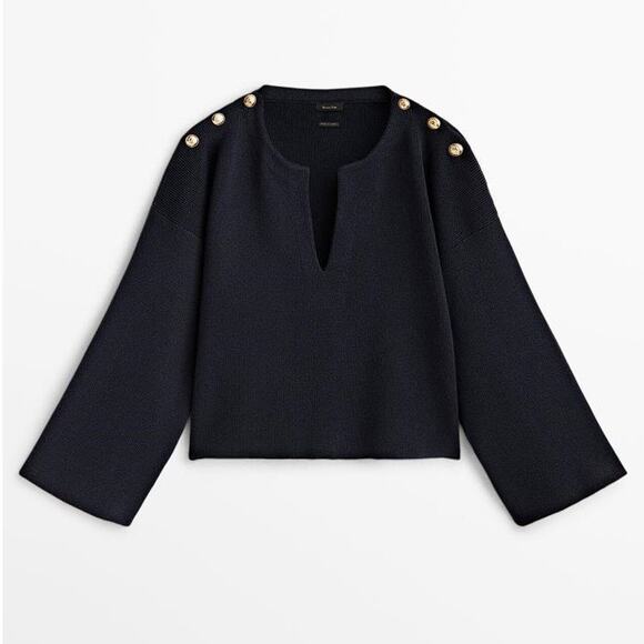 MASSIMO DUTTI Women's Knit Sweater With Button Detail Size S In Dunkelmarine - Picture 1 of 8